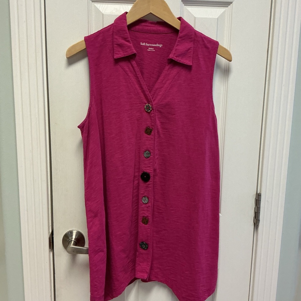 Soft Surroundings Fuchsia Button-Down Sleeveless Top SZ M tunic Layering